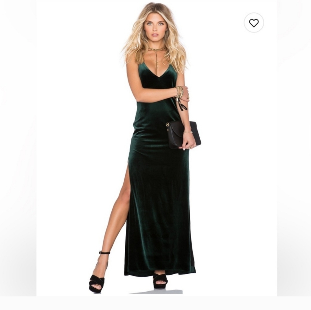 NBD Forest green velvet maxi dress Cross Open Back Strap